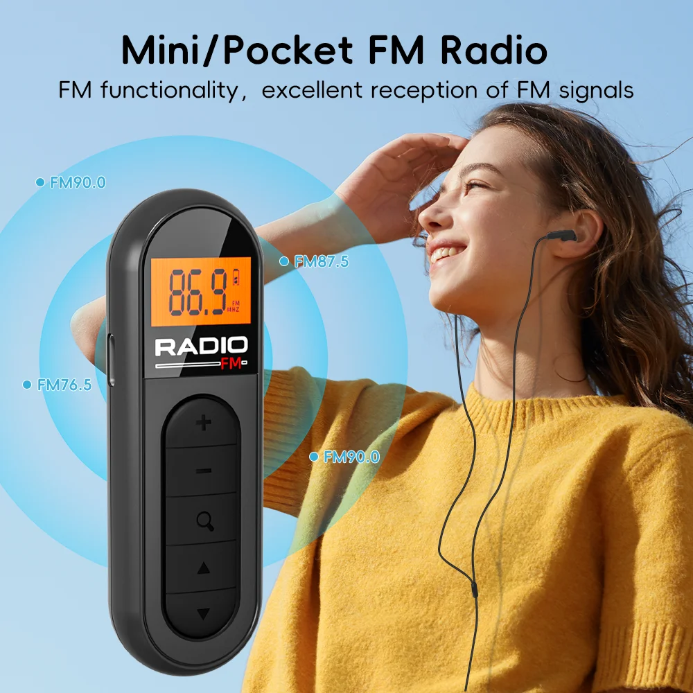 [Mini Portable FM Radio] Rechargeable Mini Portable FM Radio with Clip - Suitable for Meetings, Tours- Comes with Earphones