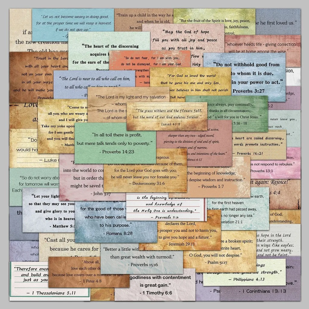 50 Stück Vintage christliche INS-Zitat-Aufkleber – Cartoon-Umschlag-Design für Telefon/Notizbuch/Tagebuch – wasserdicht Image