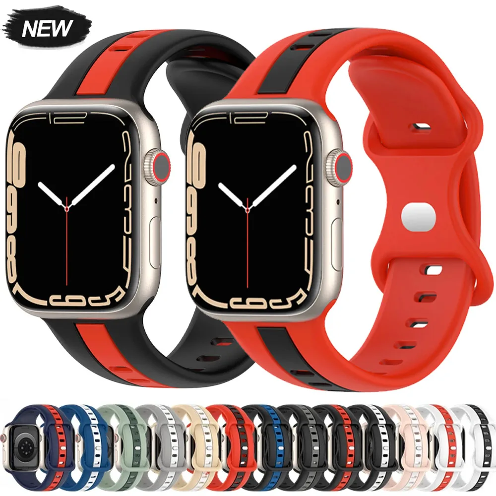 Buntes Silikonarmband für Apple Watch Band Ultra 49 mm 46 mm 45 mm 44 mm 42 mm 41 mm Sport weiches Armband für Apple Watch 10 9 8 7 6 5 Image