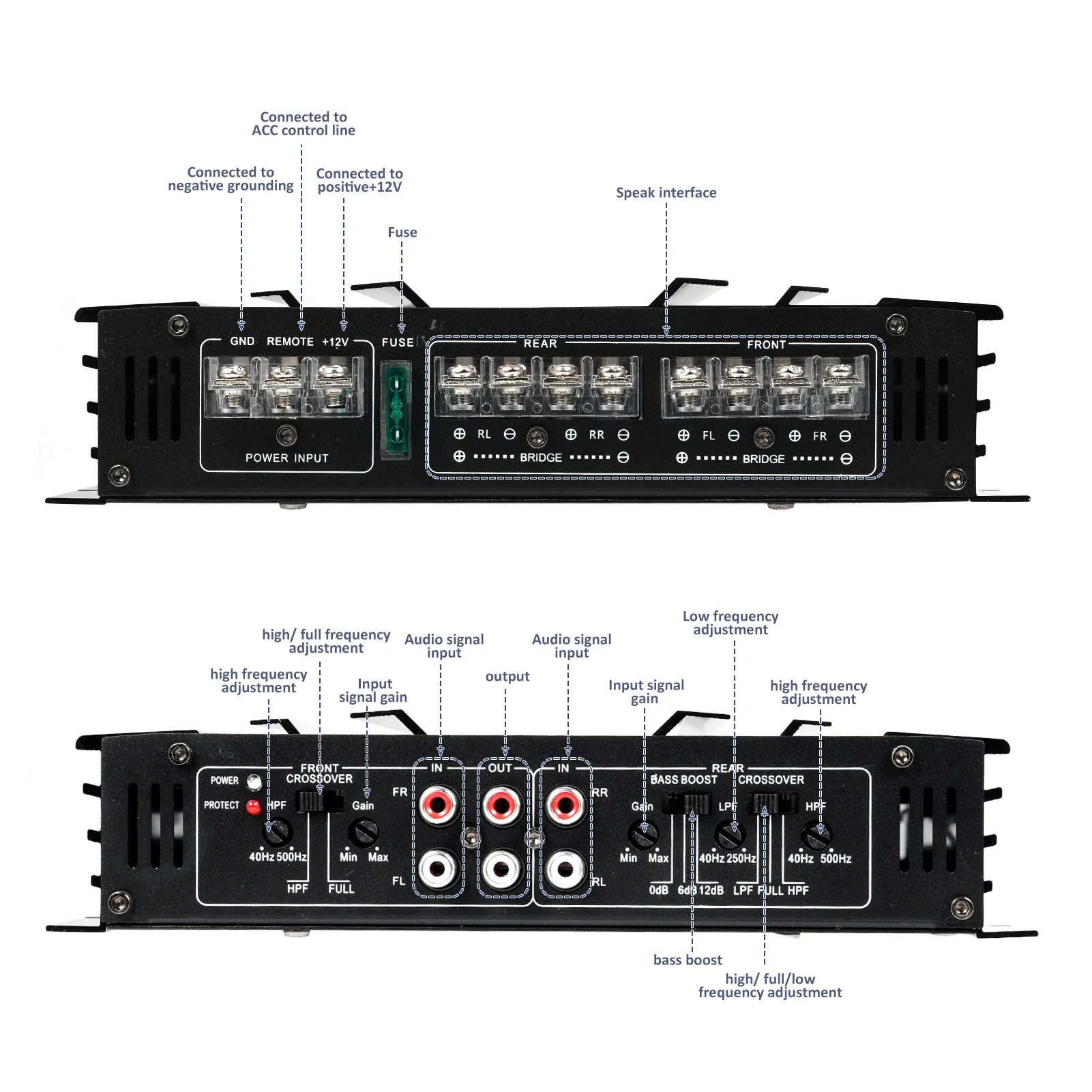 Car Power Amplifier 12V 4 Channel High Power Audio Speaker Amplifier Black High-Power Power Amplifier