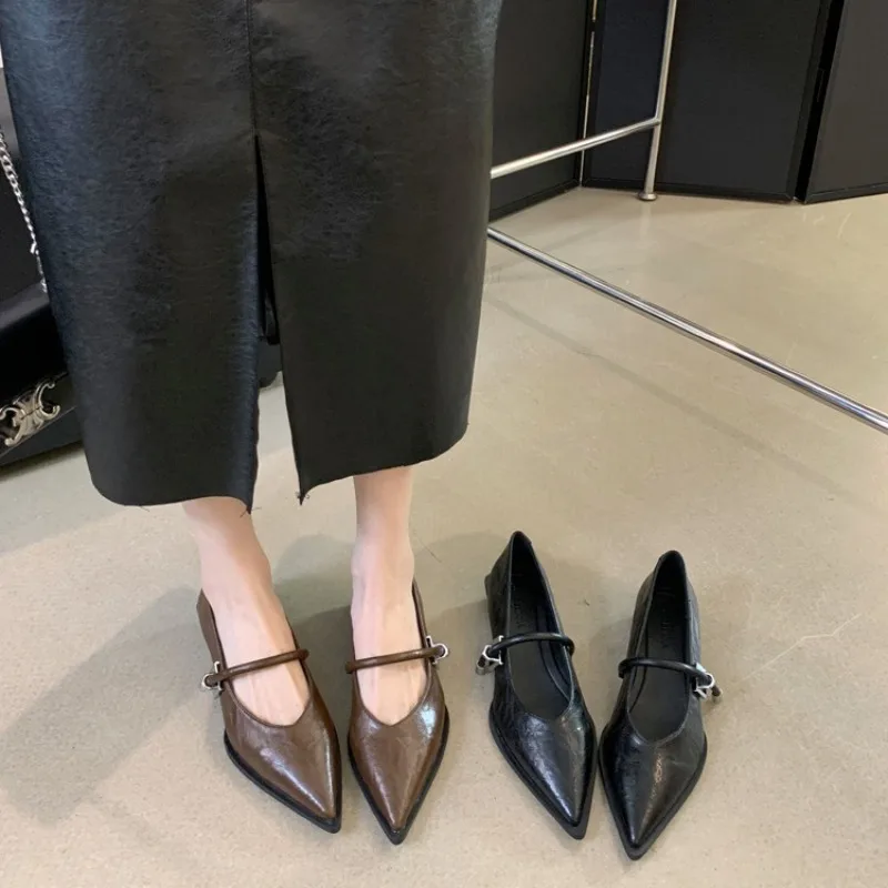 Frühling Herbst Spitz Frauen Pumpen Mode Flache Niedrigen Ferse Schuhe Damen Street Style Mary Jane Schuhe Image