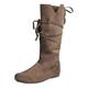 Generisch Ankle Boots Women's Flat Lace-Up Boots PU Leather Cowboy Boots Western Boots Retro Medieval Shoes Mid Calf Boots Cowgirl Boots Autumn Winter Transition Boots Halloween Cosplay Costume, khaki
