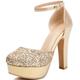 Women's Glitter Platform Sandals 12cm Chunky Heel 3.5cm Sole Round Toe Ankle Strap PU Leather Slip-Resistant Extended Sizes (34-48),Gold,2.5 UK
