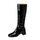 Lizoleor Sweet Patent Block Heel Square Toe Women Knee High Boots Back Zipper Wide Fit Mid Heel Wedding Dress Long Boots Black Size 6 UK/40