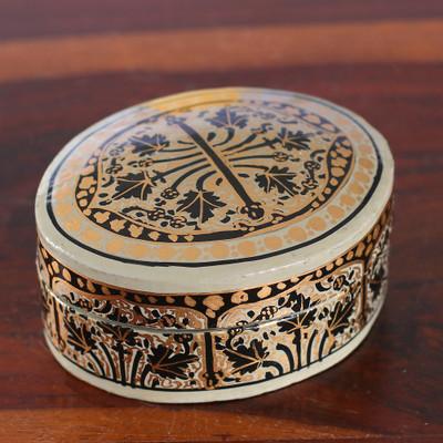 'Artisan-Made Leaf-Themed Papier Mache Decorative Box (Small)'