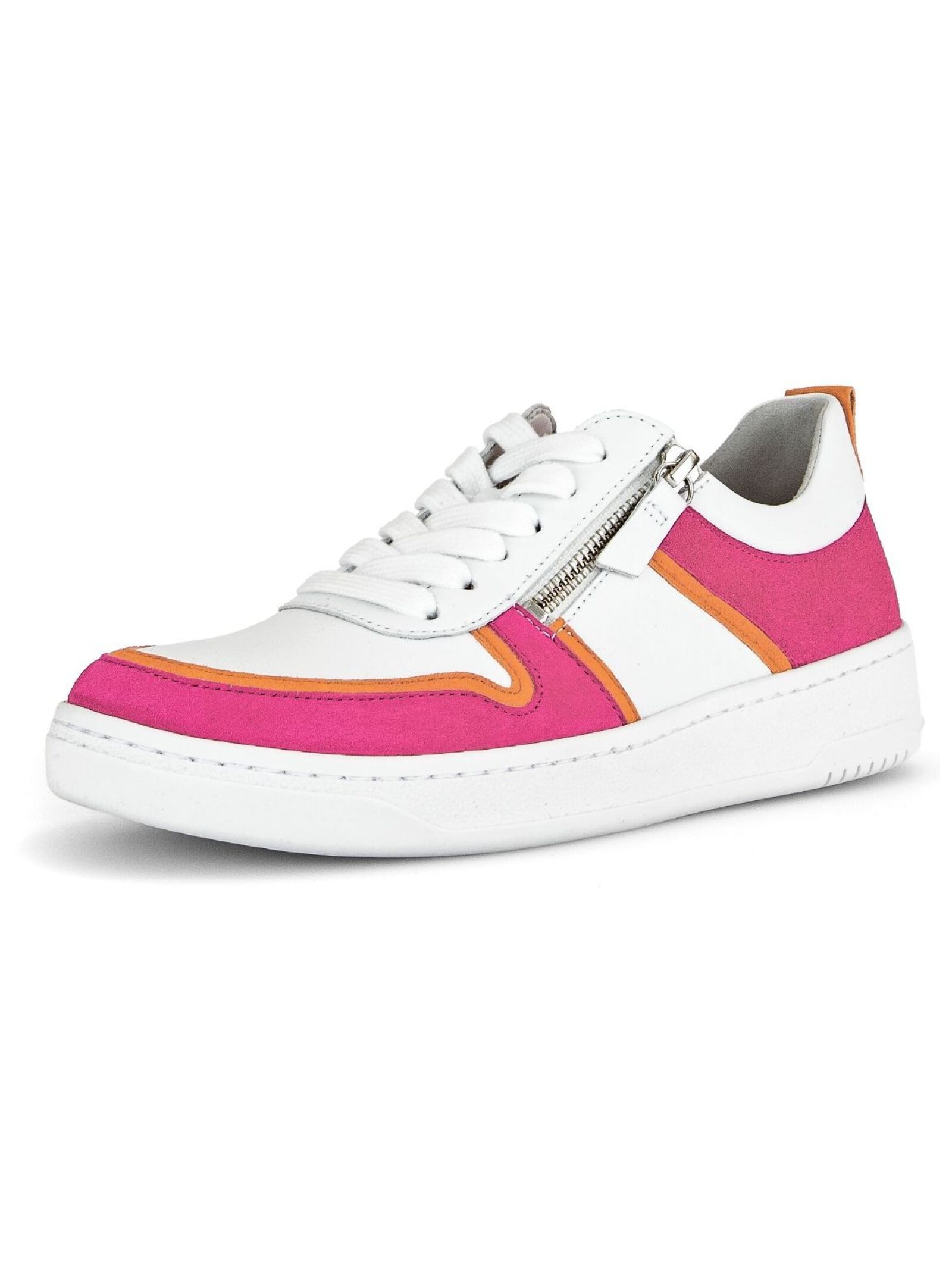 Sneaker GABOR "Gabor Sneaker Leder", Damen, Gr. 38, weiß (weiß, pink), Leder, Casual, Schuhe