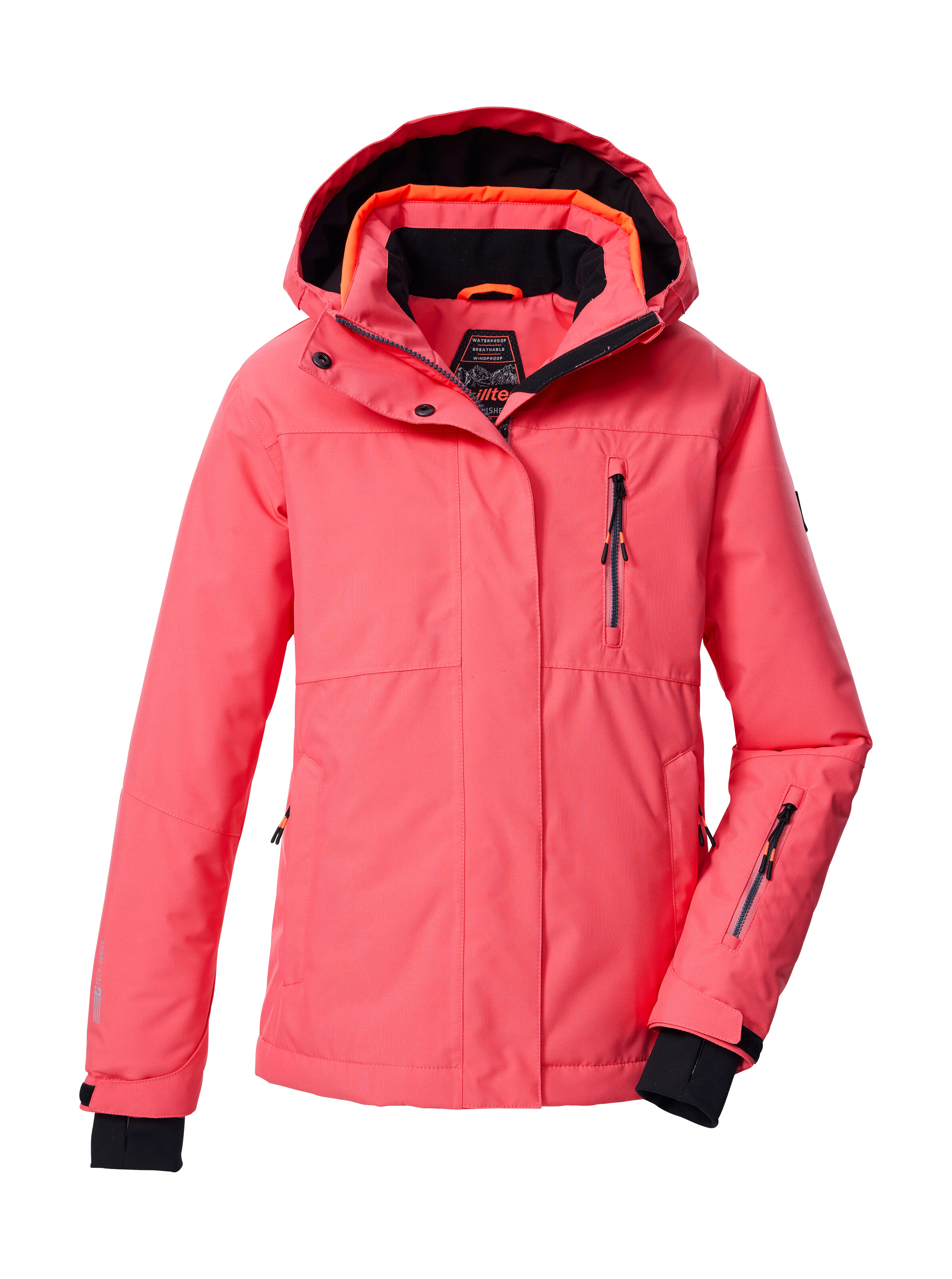 Skijacke KILLTEC "KSW 205 GRLS SKI JCKT", Kinder, Gr. 152, orange (koralle), Oberstoff: 100% Polyester, Futter: 100% Polyester, Füllung: 100% Polyester, Jacken, Wasserdichte, atmungsaktive Ski-Jacke mit verstellbarer Kapuze Image