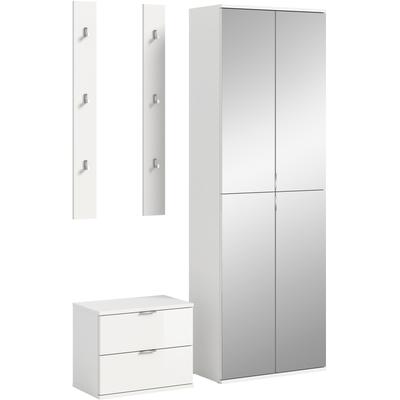 Garderoben-Set INOSIGN "Trondheim, Garderobenset 3-tlg. Breite 128 cm", weiß, B:128cm H:191cm T:37cm, Kastenmöbel-Sets, hochglanz, best. aus: Spiegelschrank, 2er Set Paneele,Kommode, Flur Image