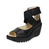 Keilsandalette FLY LONDON "Fly London Sandalen Leder", Damen, Gr. 36, schwarz, Leder, casual, Schuhe