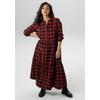 Karokleid ANISTON PLUS, Damen, Gr. 52, N-Gr, rot, schwarz kariert, Web, Obermaterial: 60% Baumwolle, 40% Polyester, kariert, modisch, figurumspielend knöchellang, V-Ausschnitt, Langarm, Kleider, aus weicher Flanell mit Karo - NEUE KOLLEKTION