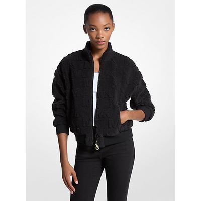 Michael Kors Logo Jacquard Sherpa Zip-Up Jacket Black L