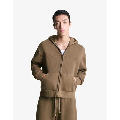 Bershka Cropped Boxy Fit Zip-Up Sweatshirt Men M Brown