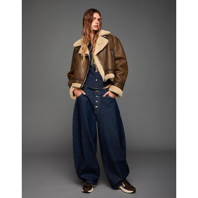 Bershka Double-Faced Jacket Women Xs Brown