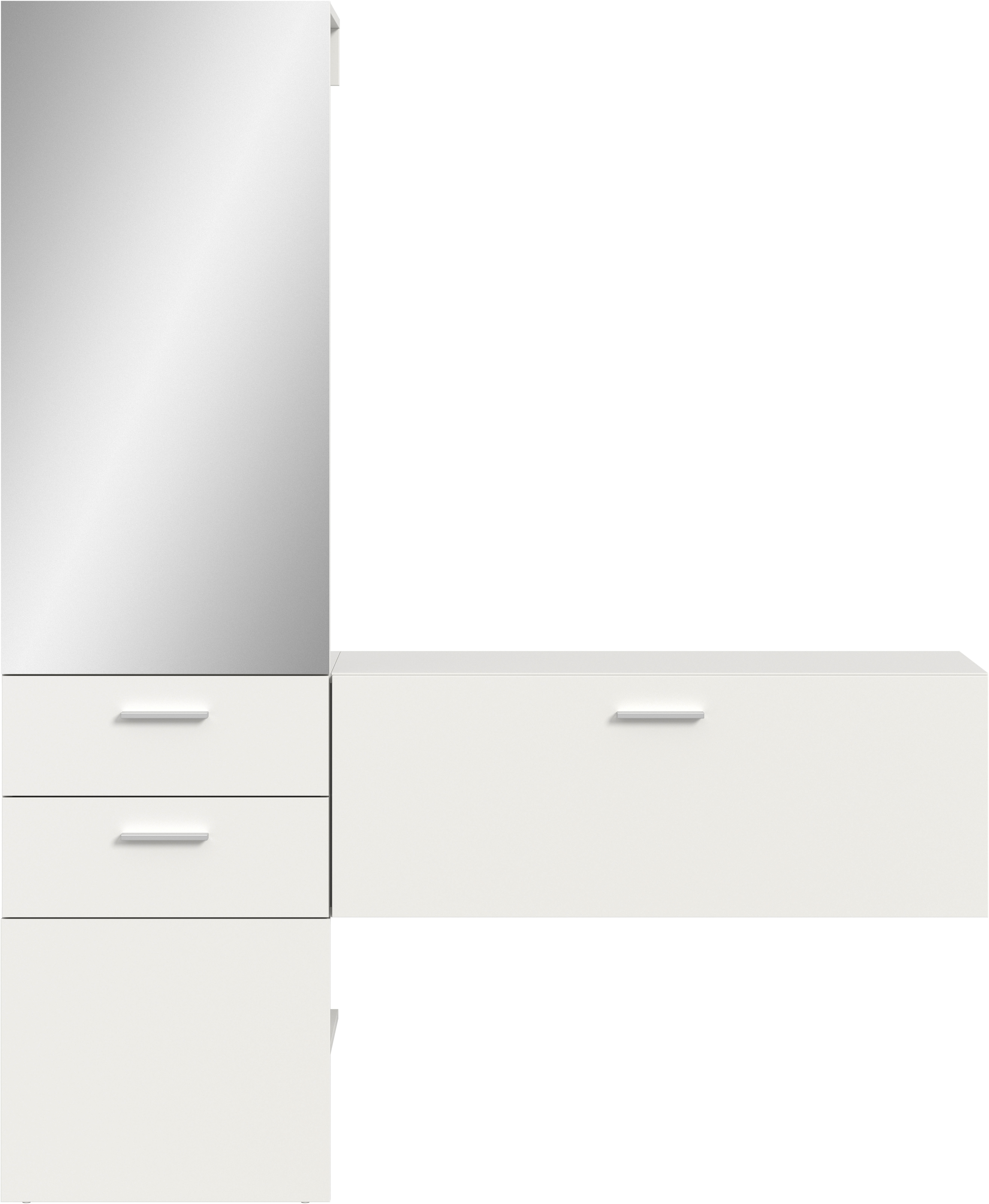 Garderoben-Set INOSIGN, weiß (weiß melamin), B:156cm H:190cm T:36cm, Kastenmöbel-Sets, Lumo, Garderobenset Breite: 156 cm, Spiegel, 2 Schubladen, Flur, Diele