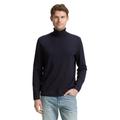 Rollkragenpullover TOM TAILOR, Herren, Gr. XL, blau (knitted navy melange), Strick, Obermaterial: 100% Baumwolle, unifarben, casual, regular fit hüftbedeckend, Rundhals, Langarm Flachstrickbündchen, Pullover, im Strick-Design