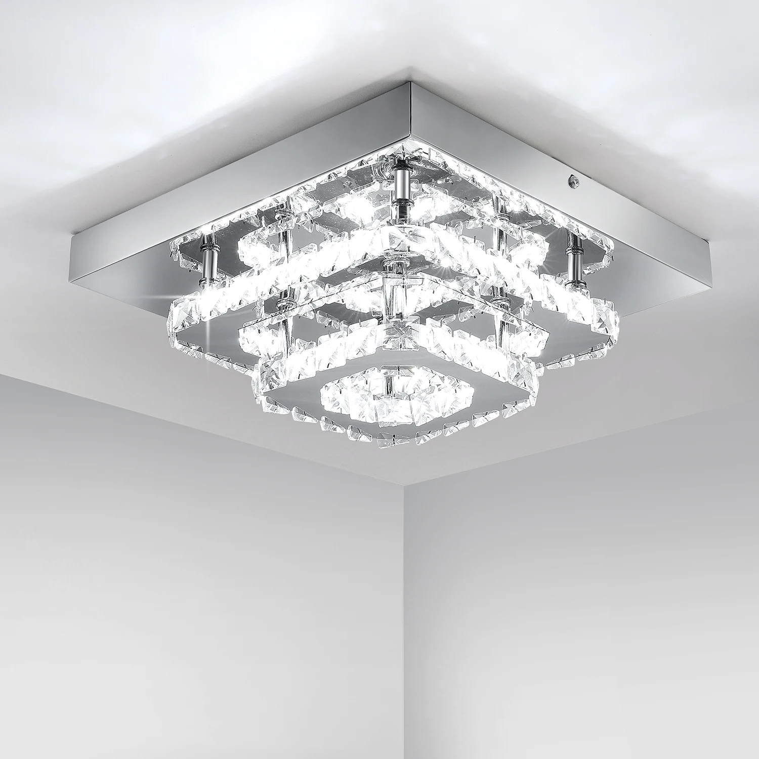 Kristall-LED-Deckenleuchte, moderne Kristalllampe K9 Edelstahl 36W Deckenlampen für Küche, Schlafzimmer, Durchmesser 30 cm