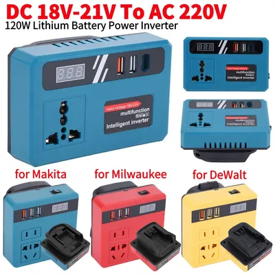 New 120W Lithium Battery Inverter DC 18-21V To AC 220V Electric Tool Battery Inverter Fit for DeWalt Makita Milwaukee