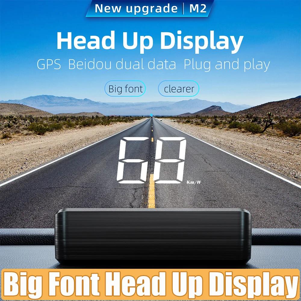 Head Up Display M2 GPS HUD Speedometer KMH USB Cable Plug and Play GPS & Beidou Dual System Windshield Gauge For Universal Car