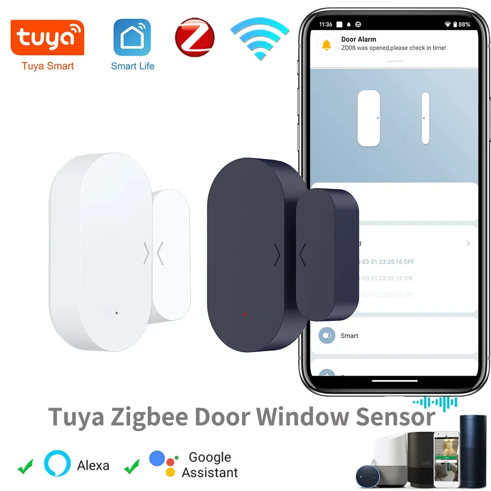 Tuya Zigbee Tür-Fenster-Sensor Ein Ein Einbruchalarm Smart Home Automation Sicherheitsschutz Smart Life Work mit Alexa Google Home Image