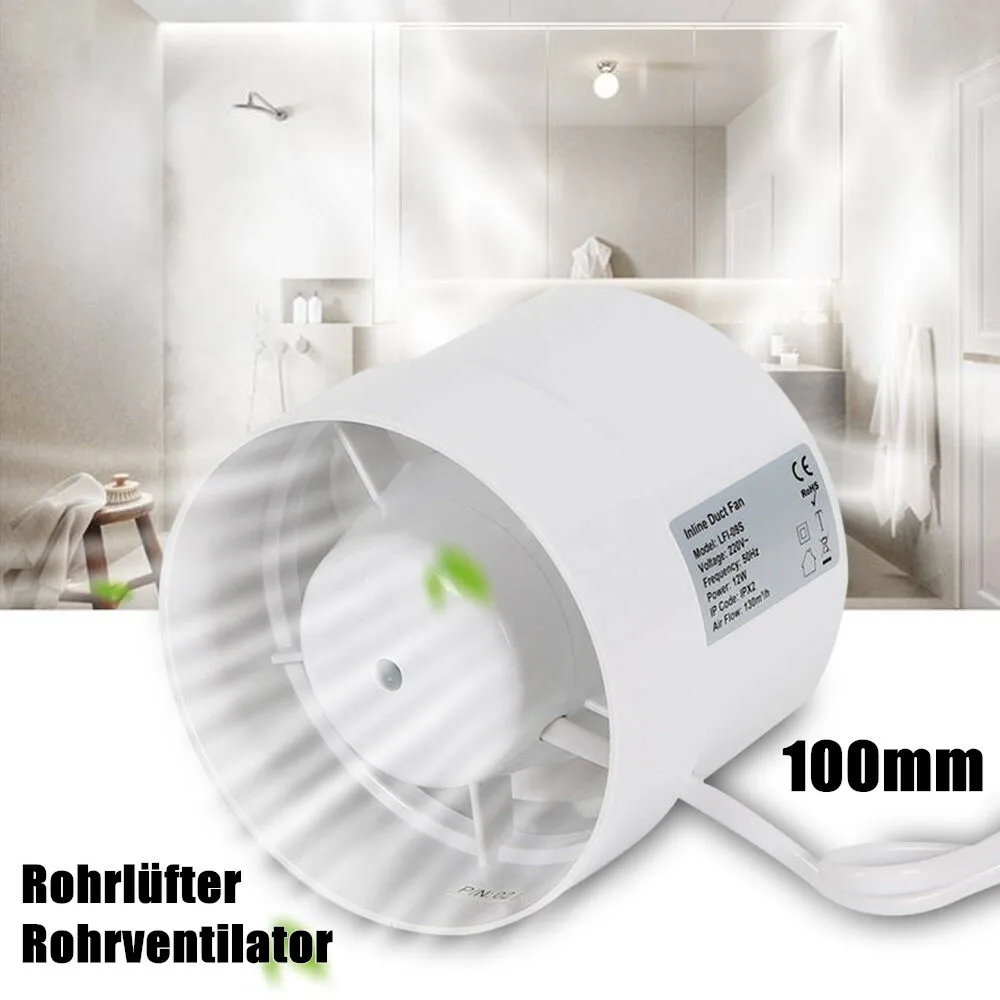 100mm/4 Zoll Badezimmer-Abluftventilator, 220V 12W, 130m³/h, ABS, Weiß, Runde 100mm Rohröffnung, Superleise 38dB Image