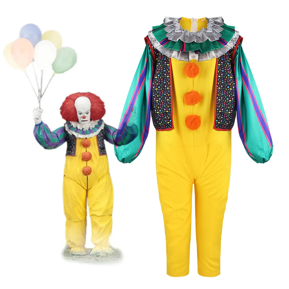 Stephen King's It Pennywise Cosplay Kostüm Clown Yellowe Joker Evil Horror Terror Halloween Mantel Outwear Fancy Anzug für Frau Image