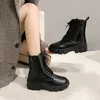 Plus Größe 41 42 Frauen Motorrad Stiefeletten Keile weibliche Schnür plattformen schwarz Leder Oxford Schuhe Frau 2024 neue Stiefel