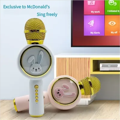 X6 Wireless Children Karaoke Microphone Kids Microphone Bluetooth Baby Microphone with LED Lights Portable Mic Speaker