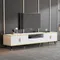 ​ ​ Meuble TV brillant de 200 cm avec finition marbre blanc – Meuble fin avec 2 portes et tiroir, cadre et pieds en métal doré pour téléviseurs 90'' ​ ​