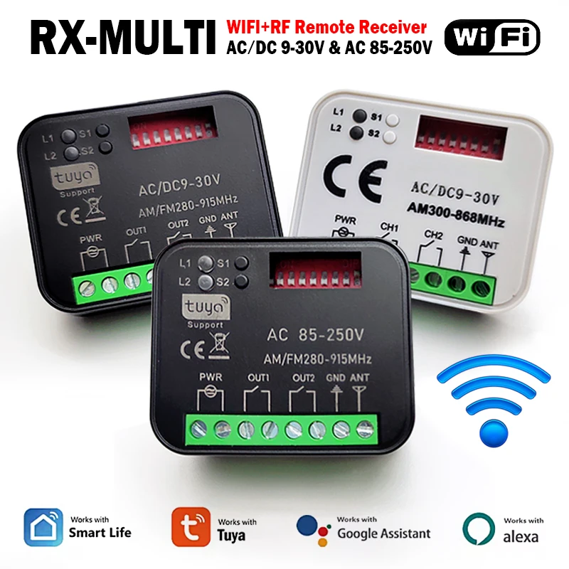 RX MULTI Tuya WIFI 300-868 MHz Ricevitore telecomando porta garage 433 MHz 868 MHz AC DC 9-30 V 85-250 V Smart Switch Modulo Opener
