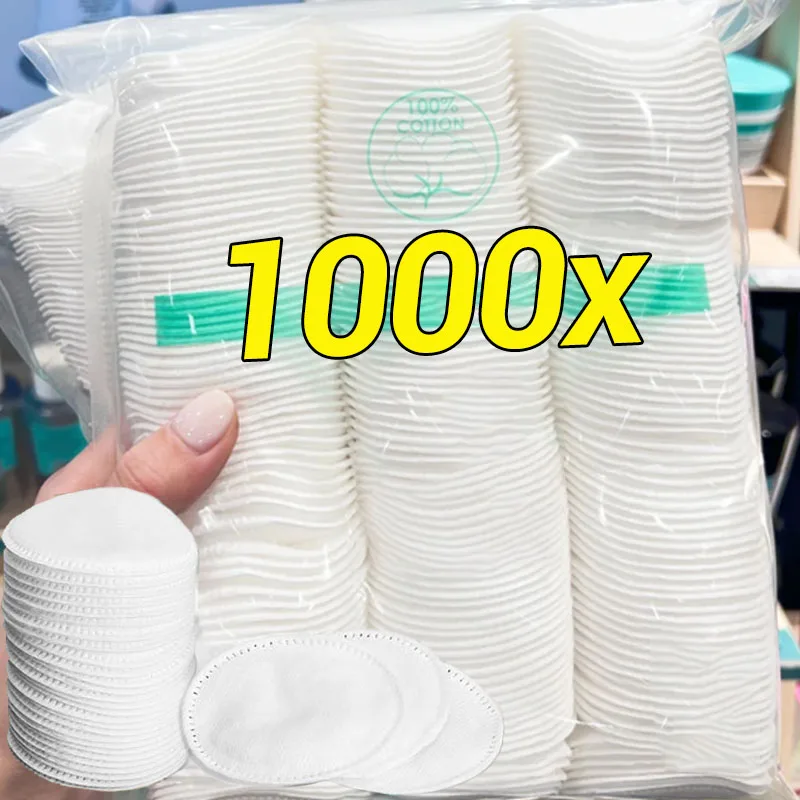 100/1000 stücke Einweg Kosmetische Baumwolle Pads Weiche Atmungsaktive doppelseitige Runde Gesichts Reinigung Make-Up Nagellack Entfernen Pads Image