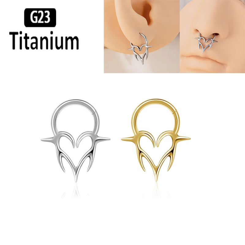 ASTM F136 Titan Piercing Septum Herz Nasenringe 16G Scharnier Clicker Tragus Knorpel Helix Ohrringe Punk Ohr Körperschmuck G23 Image
