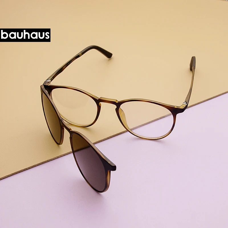 Bauhaus Magnet Brillen Vollrand Optische Rahmen Rezept Schauspiel Runde Vintage Myopie polarisation Sonnenbrille Anti Glare Image