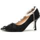 Women's Protective Fairy Feather Pointed Heels with Pearl Chain Ankle Strap & Diamond Butterfly 5cm/7.5cm Stiletto Cotton Blend Slip-Resistant Sole Sizes 34-44,Black(Heel:5cm),6 UK