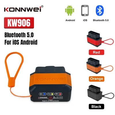KONNWEI KW906 ELM327 V1.5 OBD2 Car Fault Scanners Bluetooth 5.0 OBDII Diagnostic Tool for Android/IOS Code Reader