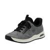 Slip-On Sneaker RIEKER "Ready2GO", Damen, Gr. 42, grau (grau, schwarz), Lederimitat, Textil, sportlich, Schuhe, Schlupfschuh, Halbschuh, Freizeitsneaker mit aufgesetzter Schnürung