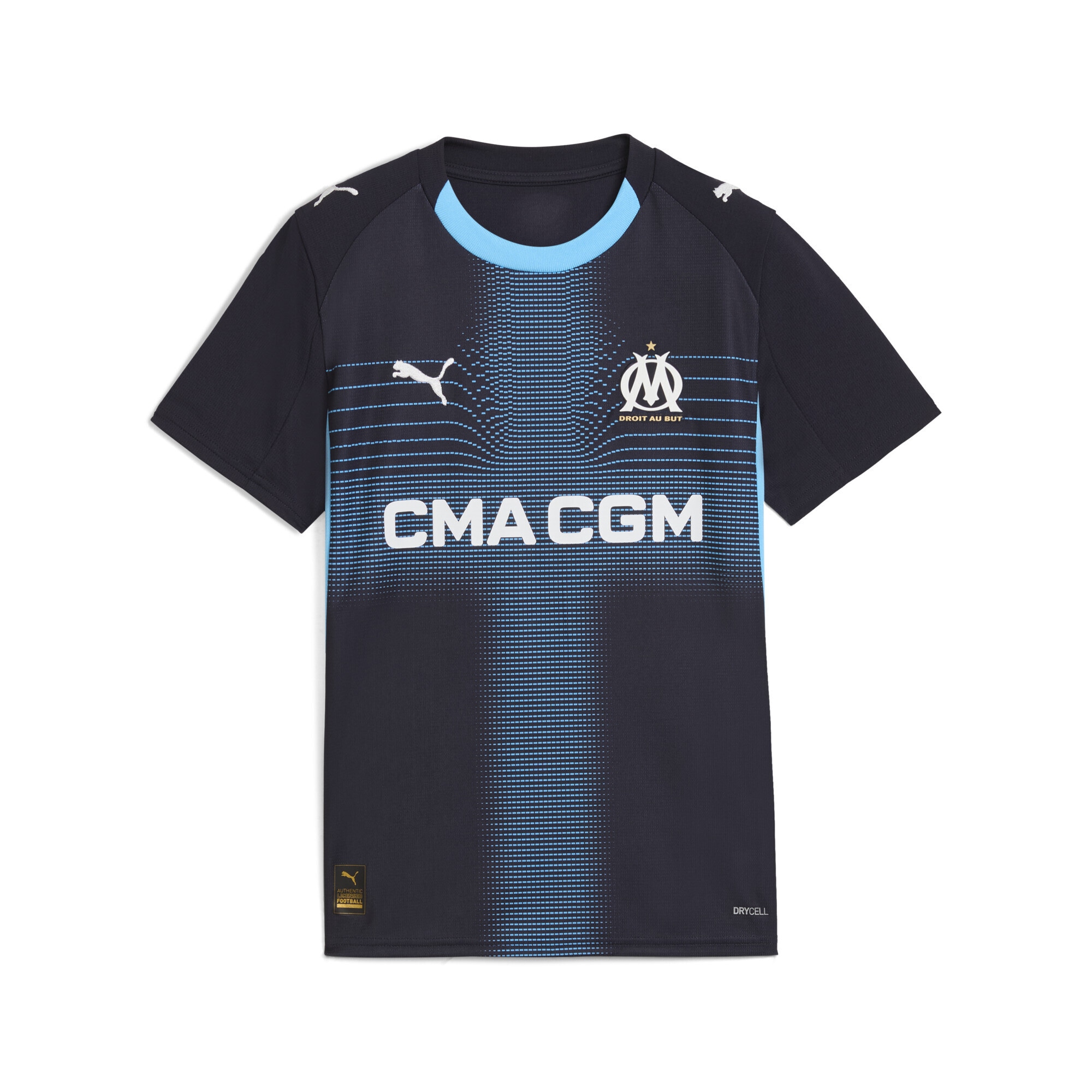 Trainingsshirt PUMA "Olympique de Marseille 25/26 Auswärtstrikot Jugendliche", Kinder, Gr. 164, blau (new navy luminous blau), Obermaterial: 100% Polyester; Rippe: 100% Polyester, regular fit, Rundhals, Shirts Image