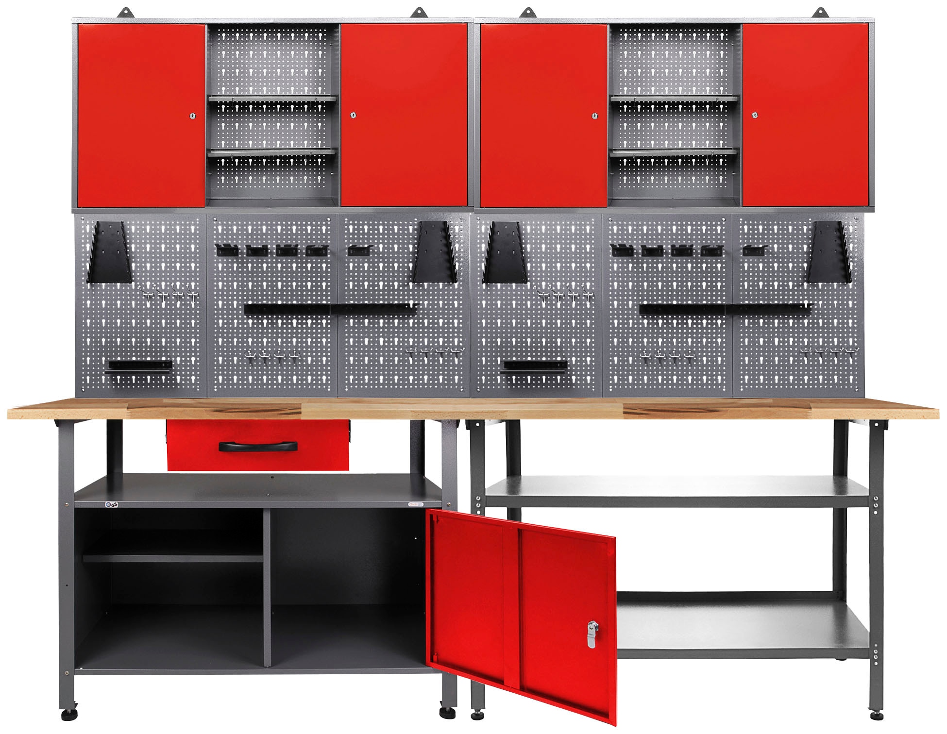Werkstatt-Set ONDIS24 "Nobbi & Klaus", rot (anthrazit, rot), B:240cm H:205cm T:60cm, Metall, Werkbänke, 240 cm
