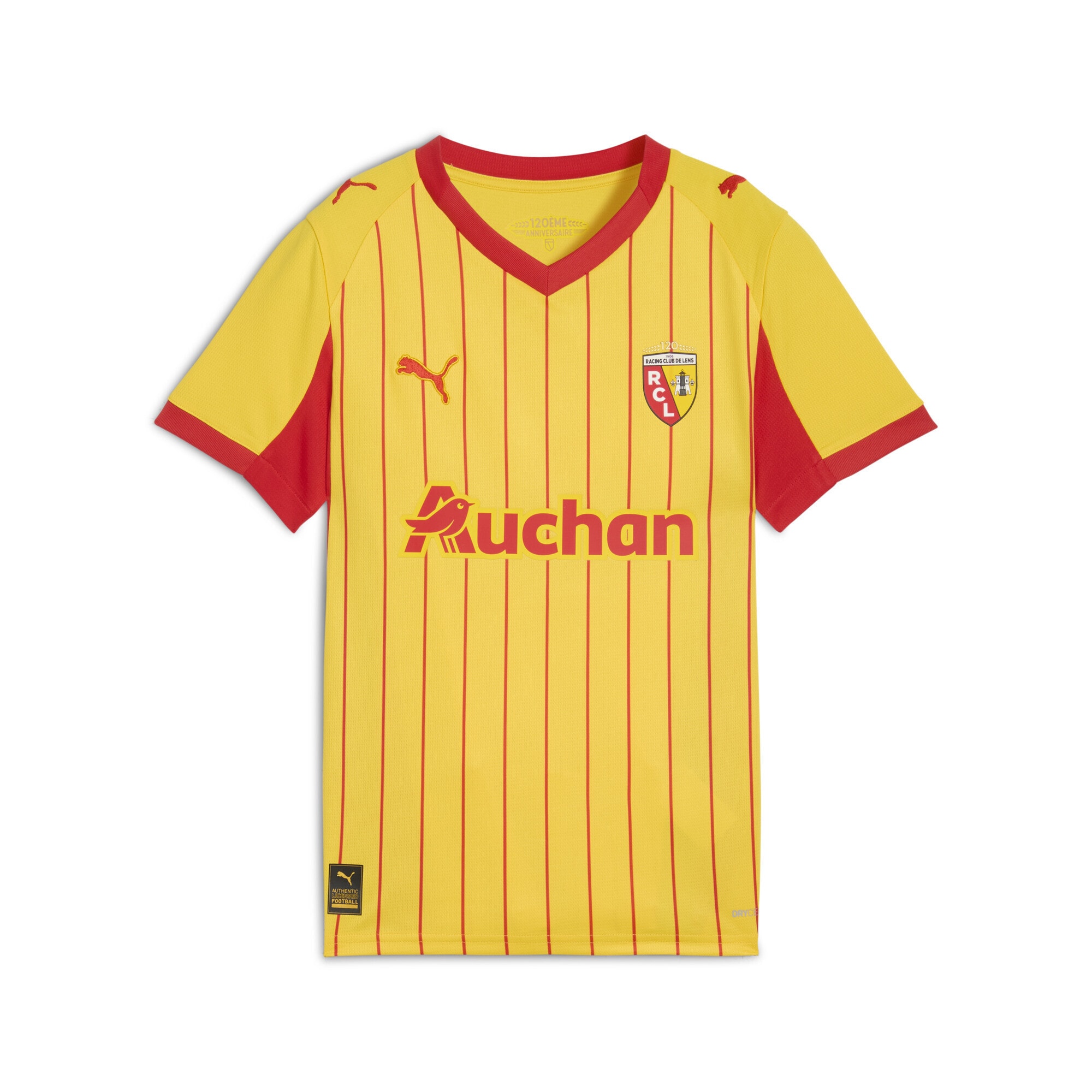 Trainingsshirt PUMA "RC Lens 25/26 Heimtrikot Jugendliche", Kinder, Gr. 164, gelb (pelé gelb rot), Obermaterial: 100% Polyester; Rippe: 100% Polyester; Einsatz: 100% Polyester, gestreift, regular fit, V-Ausschnitt, Shirts Image