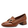 Pumps TAMARIS, Damen, Gr. 40, braun (cognac), Leder, unifarben, used, klassisch, Schuhe, Blockabsatz, Slipper, Businessschuh mit Zierriegel, Schmuckelement