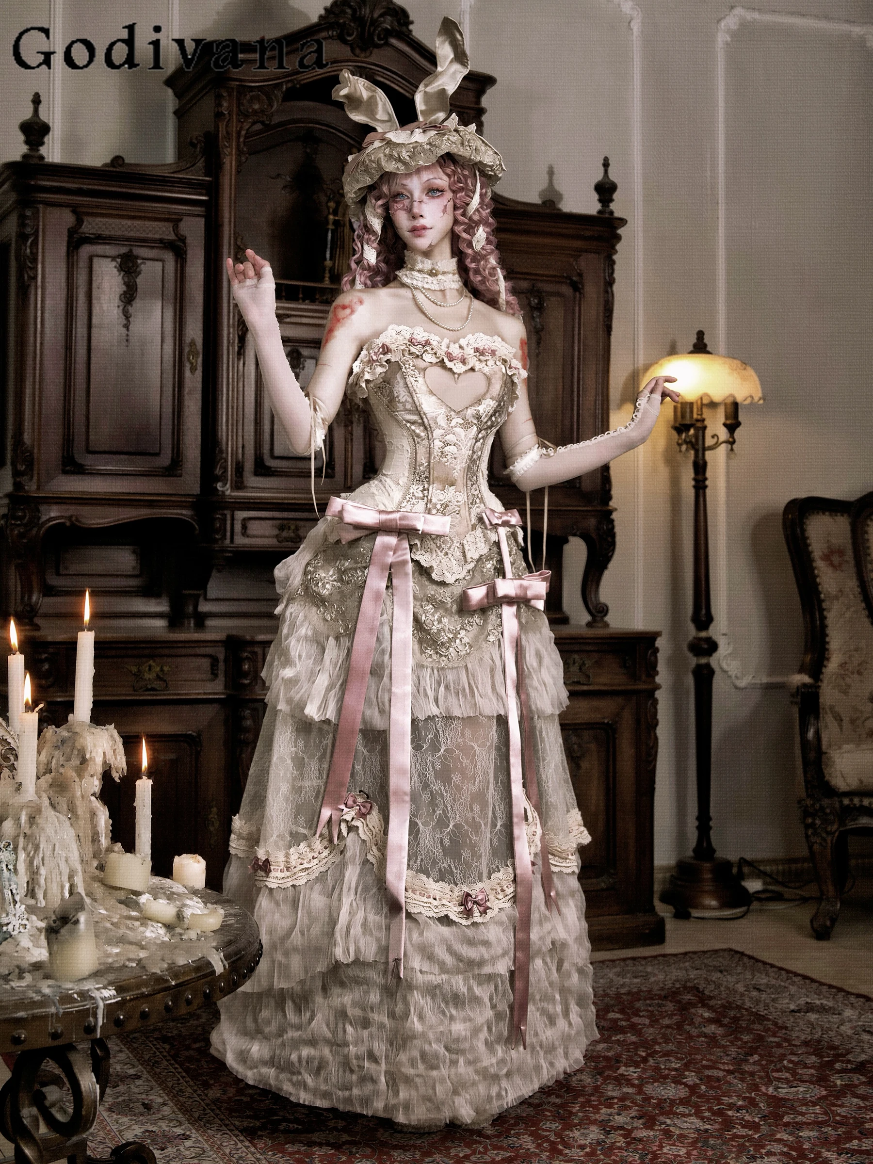 Original Halloween Elegantes Retro Fishbone Korsett Sommer 2025, neues Damen Slim-Fit Lace Love Heavy Industry Tube Top Rock Set Image