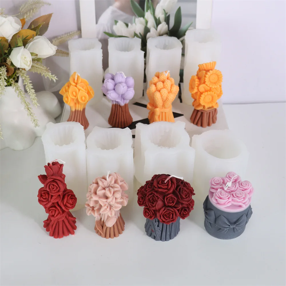Neue DIY Blumentopf Kerze Silikon Form 3D Rose Tulpe Geformt Aromatherapie Kerze Gips Harz Dekoration Valentinstag Geschenk Image