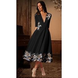 Elegantes florales A-Linien Spitzen-Cocktailkleid mit Perlen tiefem Ausschnitt Tealänge satiniertes formelles Hochzeitskleid mit Stickerei midi-lange halblange Ärmel 2025