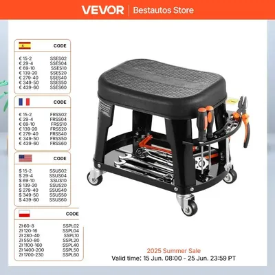 VEVOR Mechanic Stool 300lbs Garage Seat with Wheels 360° Swivel Rolling Workshop Stool with Tool Tray for Garage, Shop Repair