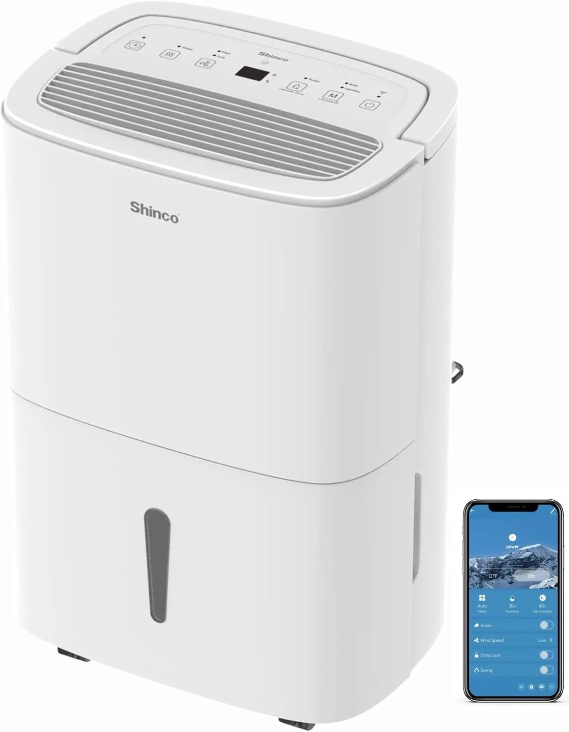 SHINCO 30L elektrischer Luftentfeuchter für 105 m3 (35 m2), WLAN, energiesparend, automatische Neustart, Wäschetrocknung, 24-Stunden-Timer Image