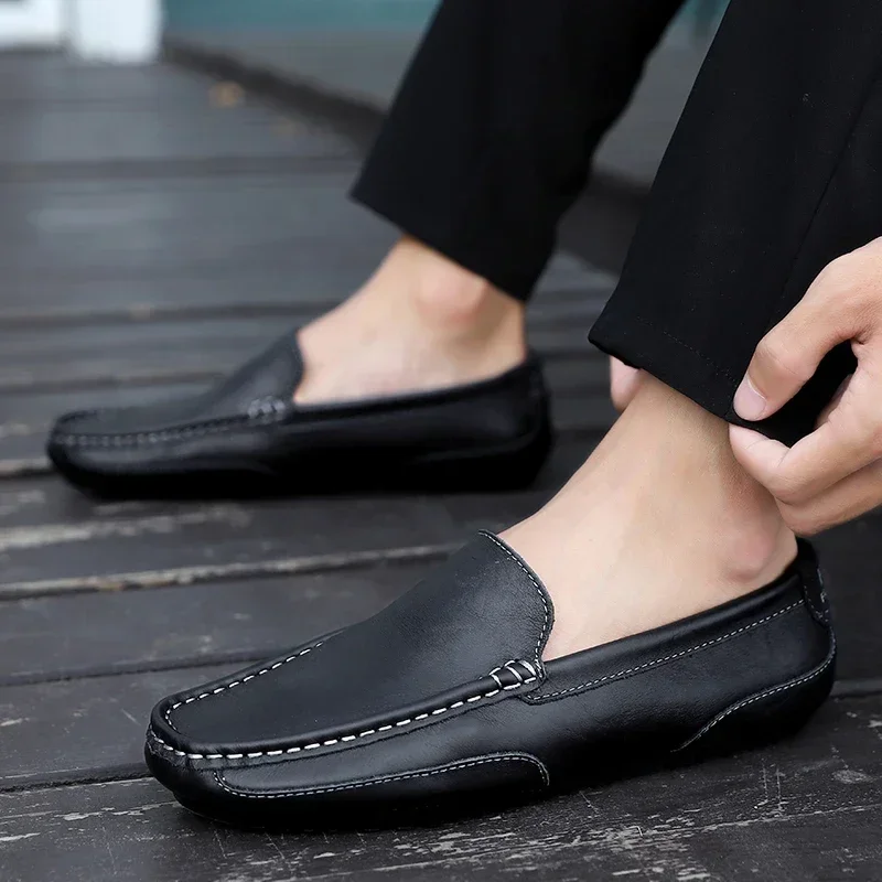 Echtes Leder Männer Casual Schuhe Luxus Marke Atmungsaktive Slip auf Schwarz Fahren Schuhe Weiche Männer Loafer Mokassins Plus Größe 37-47