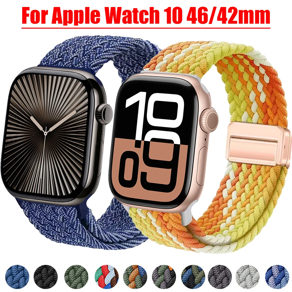 Für Apple Watch 10 46 42 mm Band weidet Nylon-Schlaufenarmband für Iwatch 9 8 7 Ultra 49 mm 44 mm 45 mm 38 mm 40 mm 41 mm Magnetarmband Image