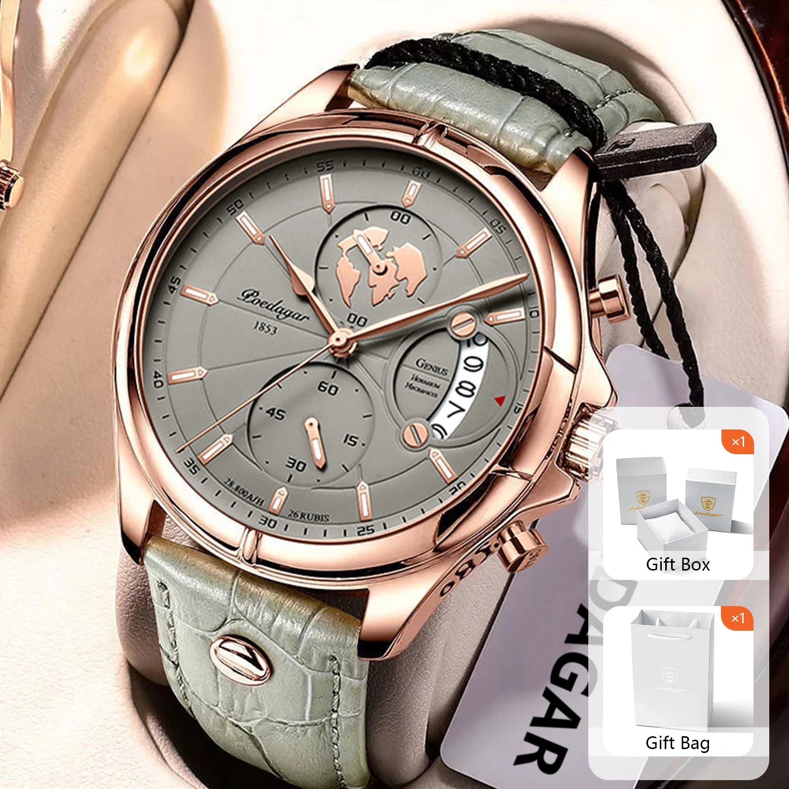 POEDAGAR Luxus Mann Uhr Chronograph Datum Wasserdicht Leuchtende Uhren Für Männer Casual Sport Leder Quarz herren Uhr + Box geschenk Image