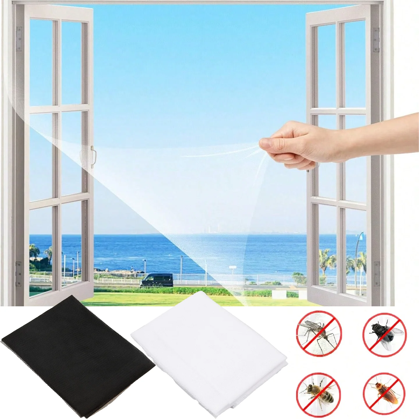 Selbstmontiertes Insektenschutz-Fensternetz für den Innenbereich, Anti-Mücken-Insektennetz, Vorhänge für den Innen- und Außenbereich, Anti-Mücken-Fliegen