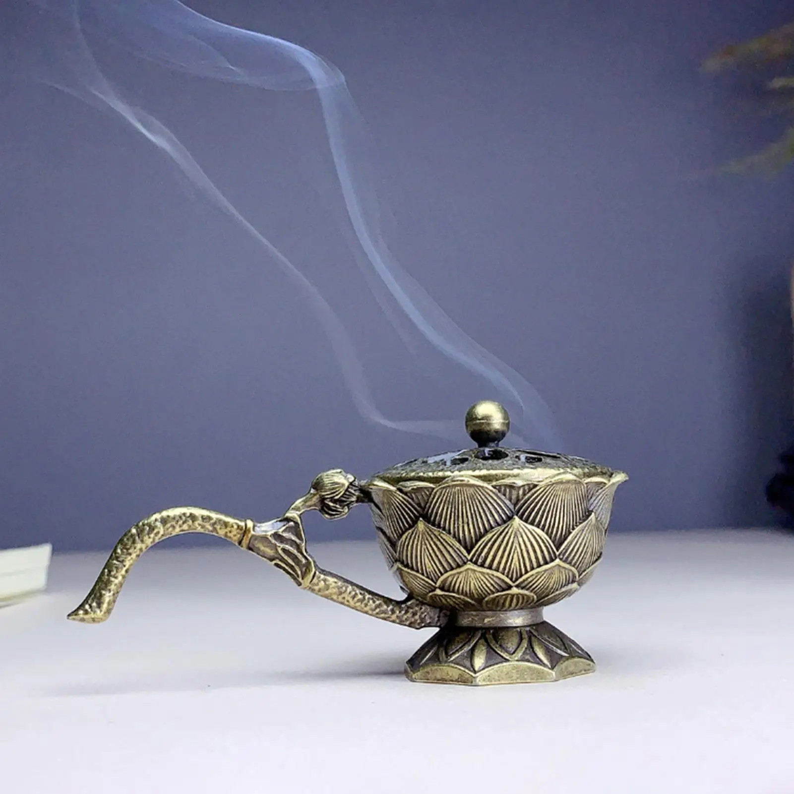 1PC Lotus Weihrauch Räuchergefäß Buddhistischen Utensilien Weihrauch Brenner Langlebige Legierung Sandelholz Haus Eingerichtet Home Office Dekoration Image