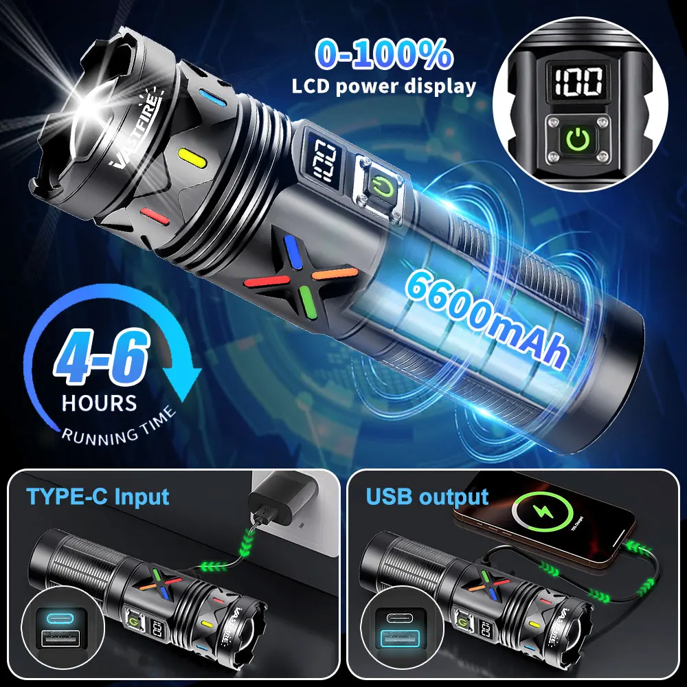 Wiederaufladbare 5000 Lumen LED-Taschenlampe, große Handtaschenlampe, superheller Outdoor-Suchscheinwerfer, 1500 m, extrem große Entfernungen